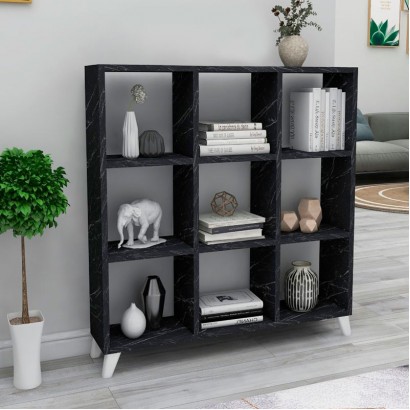 Βιβλιοθήκη Saul Megapap χρώμα μαύρο εφέ μαρμάρου 88,2x20x88,2εκ.