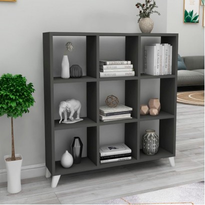 Βιβλιοθήκη Saul Megapap χρώμα ανθρακί 88,2x20x88,2εκ.