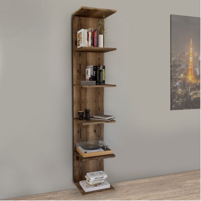 Βιβλιοθήκη - Ραφιέρα τοίχου Ogden Megapap χρώμα καπνιστή καρυδιά 34,5x30x180εκ.