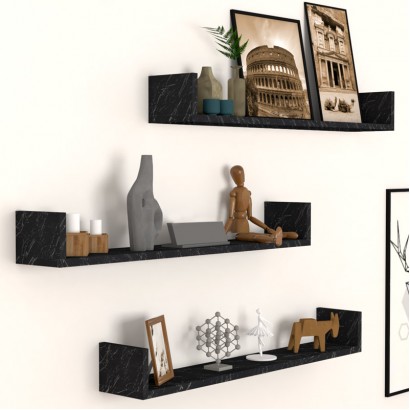 Ραφιέρα τοίχου Tyrion Megapap 3 τεμαχίων χρώμα μαύρο εφέ μαρμάρου 90x15x12εκ.