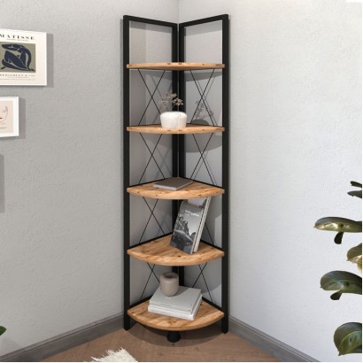 Βιβλιοθήκη γωνιακή Kelsie Megapap χρώμα μαύρο - pine oak 33x33x162εκ.