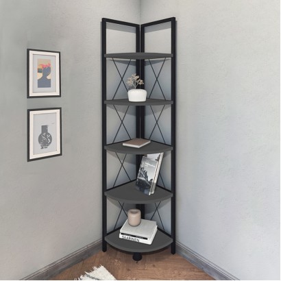 Βιβλιοθήκη γωνιακή Kelsie Megapap χρώμα μαύρο - ανθρακί 33x33x162εκ.