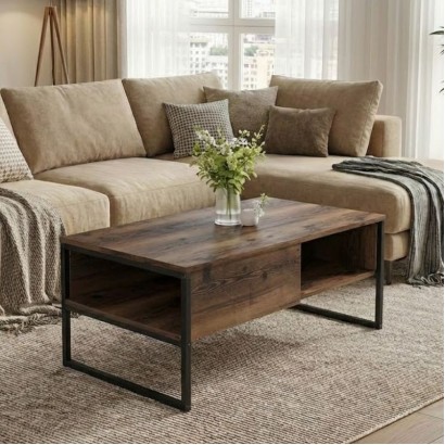 Τραπεζάκι σαλονιού Lawrence Megapap χρώμα καπνιστή καρυδιά 105x60x46εκ.