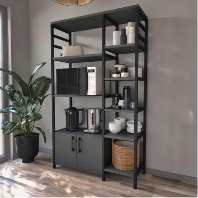 Έπιπλο κουζίνας Benito Megapap χρώμα μαύρο - ανθρακί 83,6x30,2x140,7εκ.