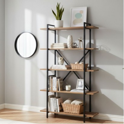 Βιβλιοθήκη Ernesto Megapap χρώμα μαύρο - καπνιστή καρυδιά 90x35,5x160εκ.