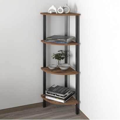 Βιβλιοθήκη γωνιακή Lela Megapap χρώμα μαύρο - καπνιστή καρυδιά 34x34x125εκ.