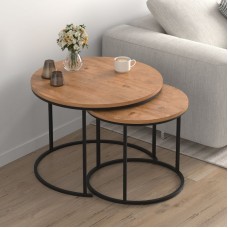 Τραπεζάκι σαλονιού σετ 2 τμχ Hilal Megapap χρώμα pine oak Ø66x49,5εκ. Τραπεζάκι σαλονιού σετ 2 τμχ Hilal Megapap χρώμα pine oak Ø66x49,5εκ.