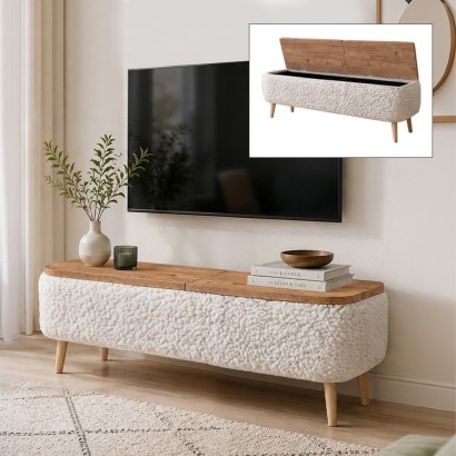 Έπιπλο τηλεόρασης Luno Megapap ύφασμα teddy χρώμα λευκό - pine oak 120x30x45εκ. Έπιπλο τηλεόρασης Luno Megapap ύφασμα teddy χρώμα λευκό - pine oak 120x30x45εκ.