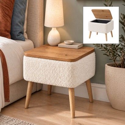 Κομοδίνο Nivo Megapap ύφασμα teddy χρώμα λευκό - pine oak 45x35x45εκ. Κομοδίνο Nivo Megapap ύφασμα teddy χρώμα λευκό - pine oak 45x35x45εκ.