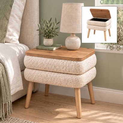 Κομοδίνο Nivo Megapap ύφασμα teddy χρώμα λευκό - pine oak 50x45x45εκ. Κομοδίνο Nivo Megapap ύφασμα teddy χρώμα λευκό - pine oak 50x45x45εκ.