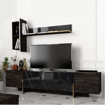 Σύνθεση τηλεόρασης Veyron Megapap χρώμα μαύρο rebab - μαύρο εφέ μαρμάρου 180x33x45εκ.