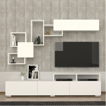 Σύνθεση τηλεόρασης Stamatia Megapap χρώμα λευκό 210x36,8x46,8εκ.