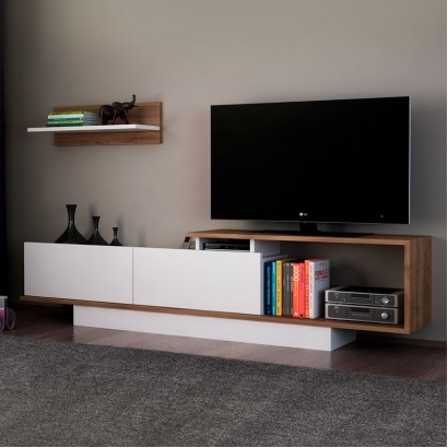 Έπιπλο τηλεόρασης Novara Megapap χρώμα λευκό - καρυδί 180x29,6x45εκ.