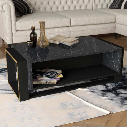 Τραπεζάκι σαλονιού Serina Megapap χρώμα μαύρο εφέ μαρμάρου 107x60x40εκ.