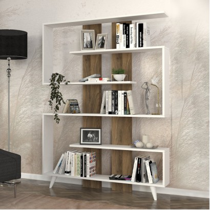 Βιβλιοθήκη Rain Megapap χρώμα λευκό - καρυδί 120x19,5x162εκ.