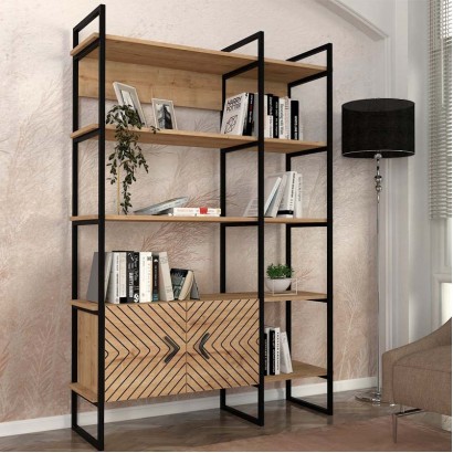 Βιβλιοθήκη Eduardo Megapap μεταλλική - μελαμίνης χρώμα sapphire oak 120x39x180εκ.