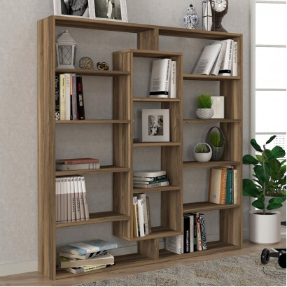 Βιβλιοθήκη Ample Megapap χρώμα καρυδί 125x22x135,7εκ.