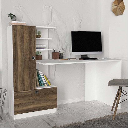 Γραφείο εργασίας Domingo Megapap χρώμα λευκό - καρυδί 149,5x60x120εκ.