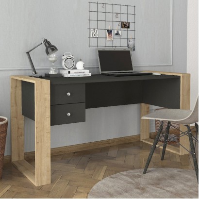 Γραφείο εργασίας Fernando Megapap χρώμα ανθρακί - sapphire oak 158,4x60x72,2εκ.