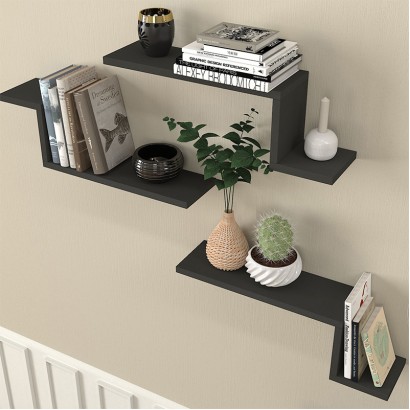 Ραφιέρα τοίχου Lowa Megapap 3 τεμαχίων χρώμα ανθρακί 57,7x14,5x18εκ.