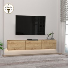Έπιπλο τηλεόρασης επιτοίχιο Damla Megapap με LED χρώμα sapphire oak 180x29,5x29,5εκ. Έπιπλο τηλεόρασης επιτοίχιο Damla Megapap με LED χρώμα sapphire oak 180x29,5x29,5εκ.