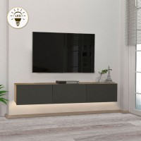 Έπιπλο τηλεόρασης επιτοίχιο Damla Megapap με LED χρώμα sapphire oak - ανθρακί 180x29,5x29,5εκ.