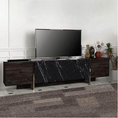 Έπιπλο τηλεόρασης Veyron Megapap χρώμα μαύρο rebab - μαύρο εφέ μαρμάρου 180x32,3x45εκ.