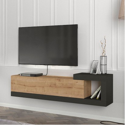 Έπιπλο τηλεόρασης επιτοίχιο Volare Megapap χρώμα sapphire oak - ανθρακί 150x29,6x38,6εκ.