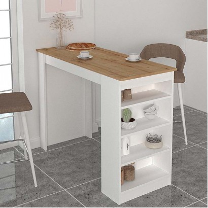 Τραπέζι μπαρ Monaco Megapap χρώμα λευκό - sapphire oak 120x51,6x101,8εκ.