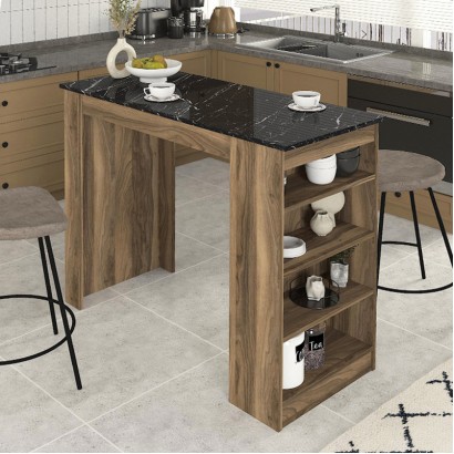 Τραπέζι μπαρ Monaco Megapap χρώμα καρυδί - μαύρο εφέ μαρμάρου 120x51,6x101,8εκ.