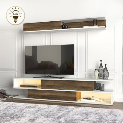 Σύνθεση τηλεόρασης Manet Megapap με LED χρώμα λευκό - καρυδί 180x29,5x39εκ. Σύνθεση τηλεόρασης Manet Megapap με LED χρώμα λευκό - καρυδί 180x29,5x39εκ.