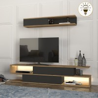 Σύνθεση τηλεόρασης Manet Megapap με LED χρώμα sepet oak - ανθρακί 180x29,5x39εκ.