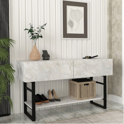 Κονσόλα Aron Megapap χρώμα λευκό εφέ μαρμάρου 138,8x41x75,7εκ.