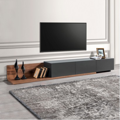 Έπιπλο τηλεόρασης Enstey Megapap επεκτεινόμενο χρώμα καρυδί - ανθρακί 260x41,8x33,5εκ.