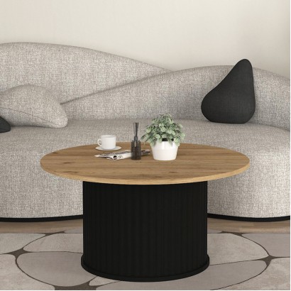 Τραπεζάκι σαλονιού Bohema Megapap χρώμα μαύρο - sepet oak Ø85x43,2εκ.