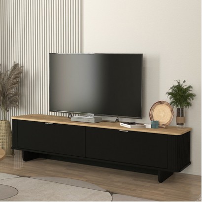 Έπιπλο τηλεόρασης Bohema Megapap χρώμα μαύρο - sepet oak 180x47x45,6εκ.