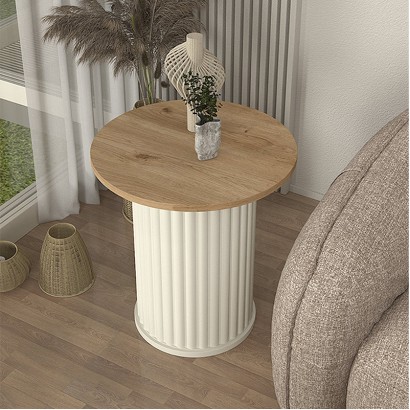 Τραπεζάκι βοηθητικό Bohema Megapap χρώμα ivory - sepet oak Ø50x53,2εκ. Τραπεζάκι βοηθητικό Bohema Megapap χρώμα ivory - sepet oak Ø50x53,2εκ.