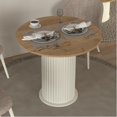 Τραπέζι Bohema Megapap χρώμα ivory - sepet oak Ø90x77,7εκ.