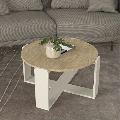 Τραπεζάκι σαλονιού Rebel Megapap χρώμα rota oak - sandstone Ø70x38εκ.