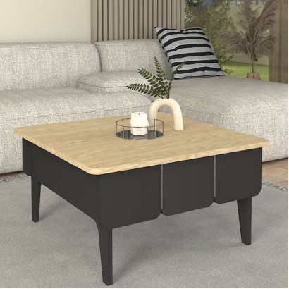Τραπεζάκι σαλονιού Pedro Megapap χρώμα ανθρακί - rota oak 73,2x73,2x38,6εκ.