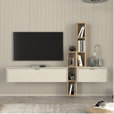 Σύνθεση τηλεόρασης επιτοίχια Edgar χρώμα sandstone - sepet oak 198,4x29,6x148,5εκ.