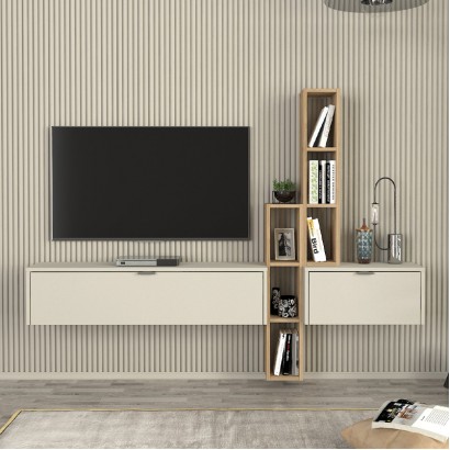 Σύνθεση τηλεόρασης επιτοίχια Edgar χρώμα sandstone - sepet oak 198,4x29,6x148,5εκ. Σύνθεση τηλεόρασης επιτοίχια Edgar χρώμα sandstone - sepet oak 198,4x29,6x148,5εκ.