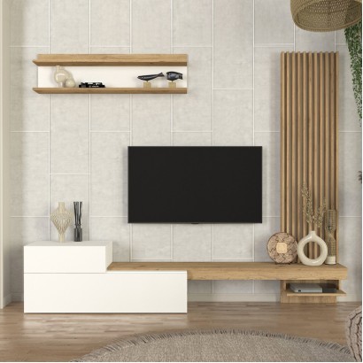 Σύνθεση τηλεόρασης Dumont Megapap χρώμα λευκό - sepet oak 240x36,8x200εκ.