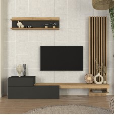 Σύνθεση τηλεόρασης Dumont Megapap χρώμα ανθρακί - sepet oak 240x36,8x200εκ. Σύνθεση τηλεόρασης Dumont Megapap χρώμα ανθρακί - sepet oak 240x36,8x200εκ.