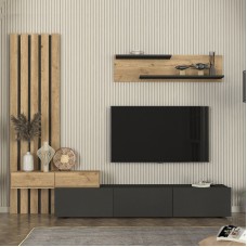 Σύνθεση τηλεόρασης Rosaline Megapap χρώμα ανθρακί - sepet oak 233x31,3x196,8εκ. Σύνθεση τηλεόρασης Rosaline Megapap χρώμα ανθρακί - sepet oak 233x31,3x196,8εκ.