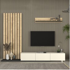 Σύνθεση τηλεόρασης Nagini Megapap χρώμα ivory - sapphire oak - ανθρακί 260x39,4x203,6εκ. Σύνθεση τηλεόρασης Nagini Megapap χρώμα ivory - sapphire oak - ανθρακί 260x39,4x203,6εκ.