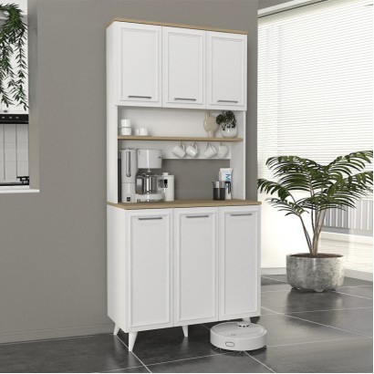 Έπιπλο κουζίνας Potter 3 Megapap χρώμα λευκό - rota oak 90x40x196,1εκ.