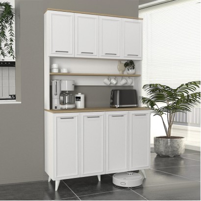 Έπιπλο κουζίνας Potter 4 Megapap χρώμα λευκό - rota oak 120x40x196,1εκ.