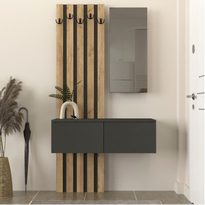 Έπιπλο εισόδου Kanso Megapap χρώμα ανθρακί - sepet oak 100x35x196,7εκ.