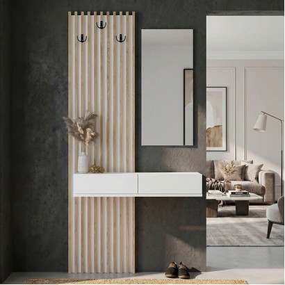 Έπιπλο εισόδου Elois Megapap χρώμα λευκό - sepet oak 96,6x26,8x195,5εκ. Έπιπλο εισόδου Elois Megapap χρώμα λευκό - sepet oak 96,6x26,8x195,5εκ.